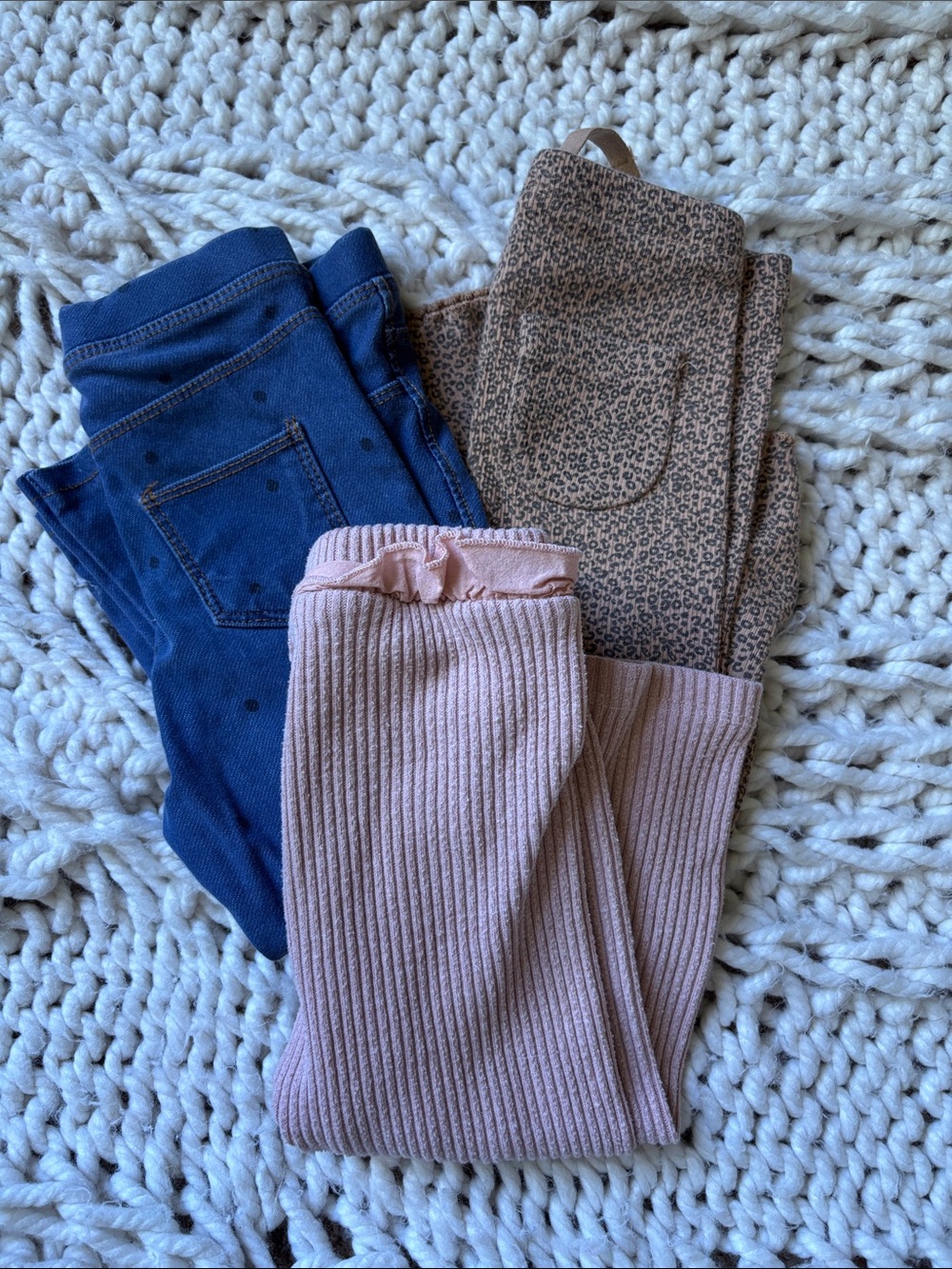 Zara Kids Ribbed Pink Leggings with Blue and Brown Leopard Pair